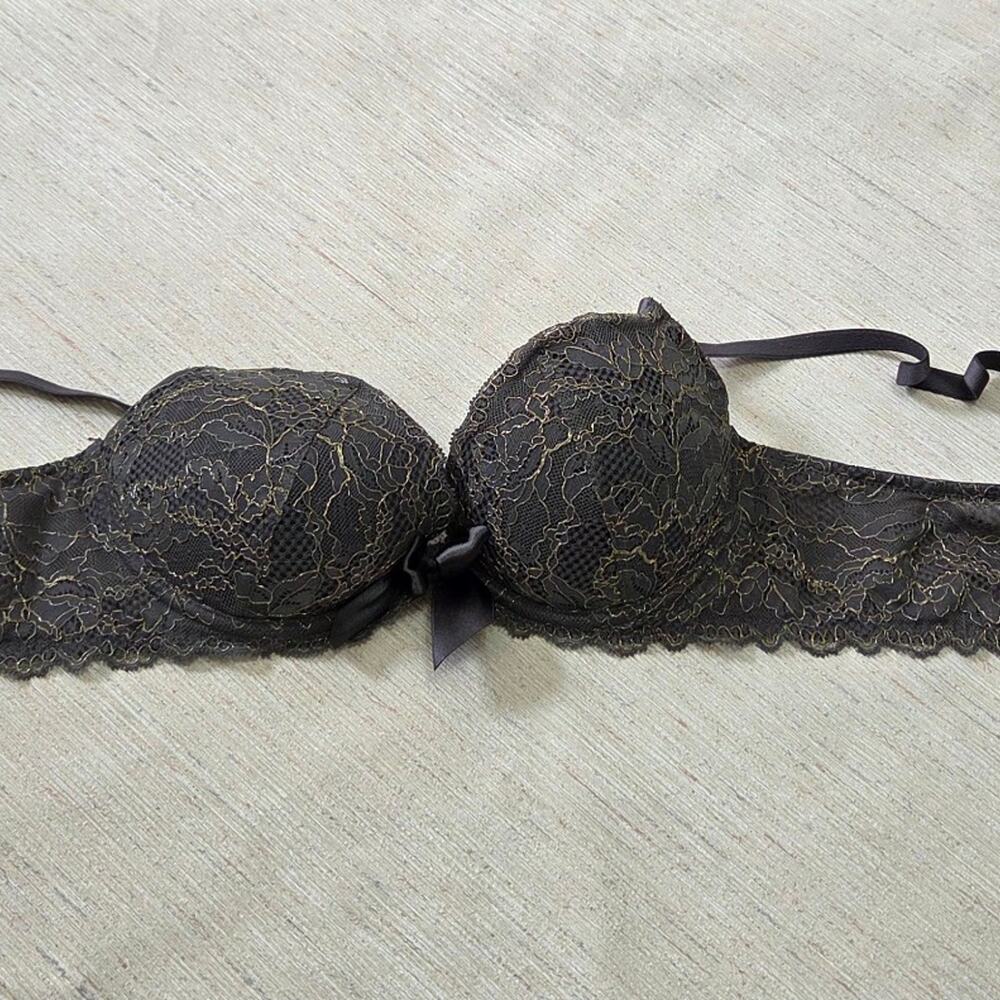 Aerie Limited Edition Woman's Dark Grey with Gold Trim Bra size 34B, push up